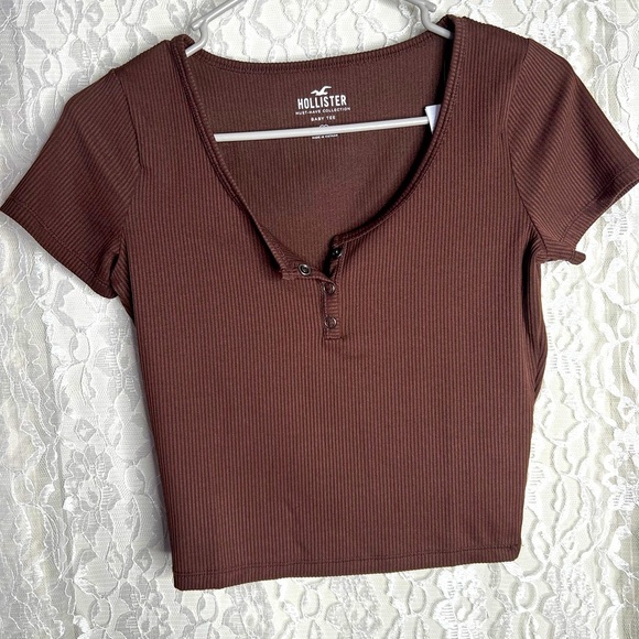 Hollister Baby Tee Crop Top Brown - Picture 1 of 6